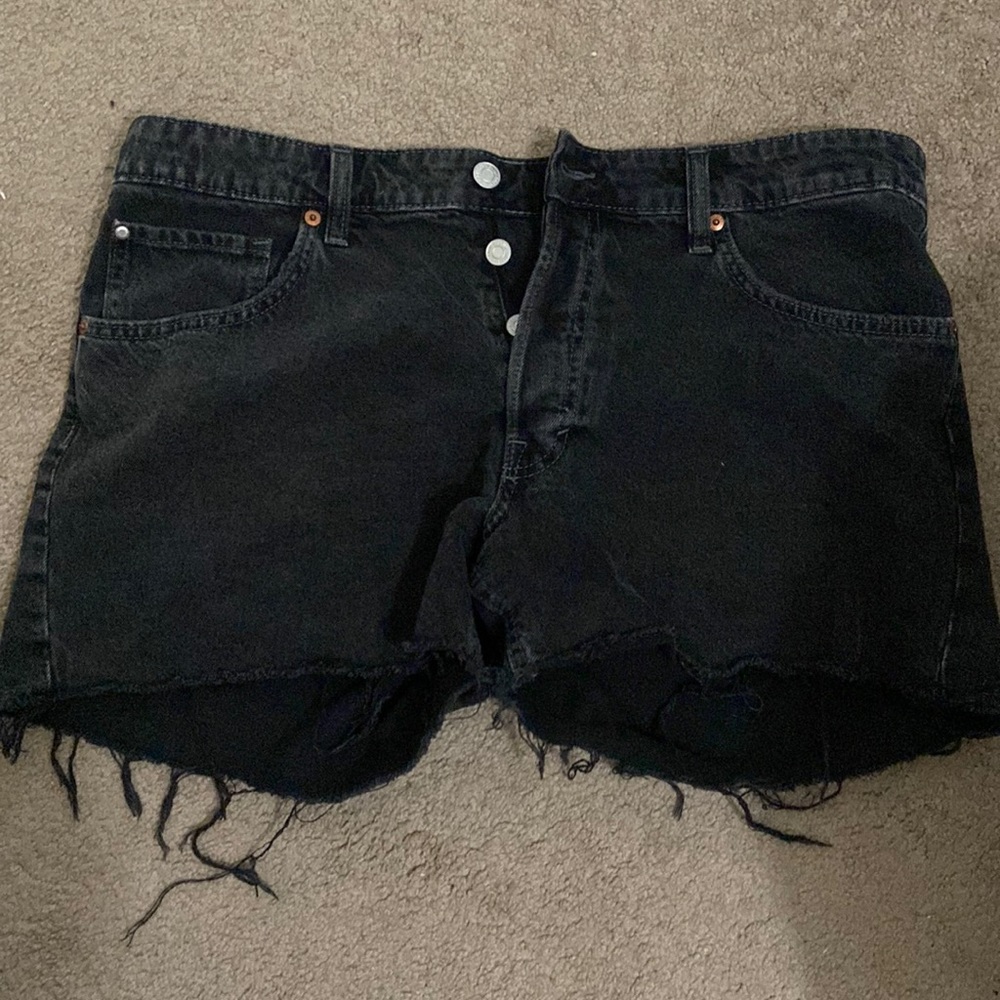 Black jean shorts.